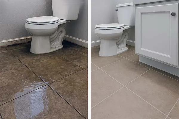 Before and after sewage backup cleanup Phoenix Arizona - professional biohazard sanitization and complete property restoration